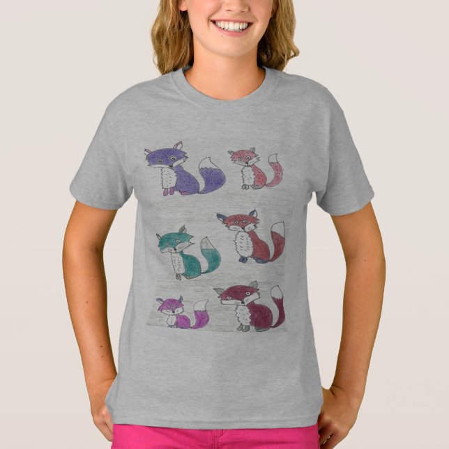 T-shirt Padrão de raposas Funky (Frente)