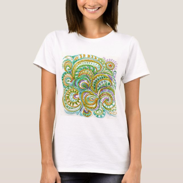 T-shirt Padrão Folk Art Fantasy (Frente)