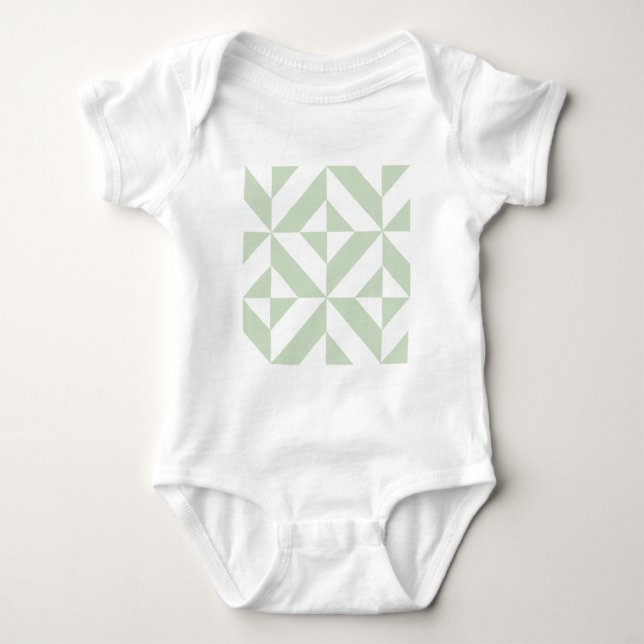 T-shirt Padrão Geométrico de Deco em Verde Sage (Frente)