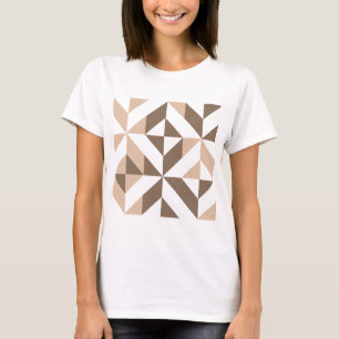 T-shirt Padrão Geométrico do Cubo Castanho Beige