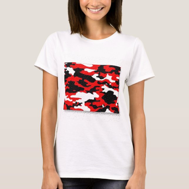 T-shirt Padrões Vermelhos de Camuflagem (Frente)