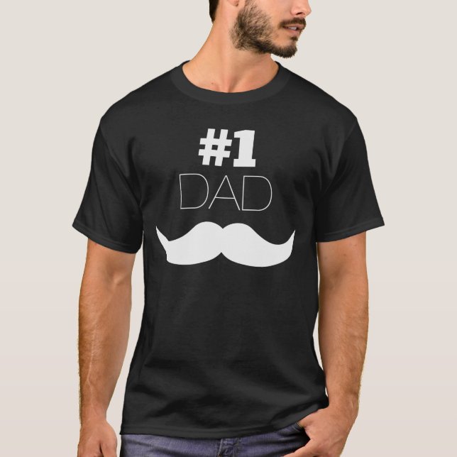 T-shirt pai 1 - bigode preto e branco - Número um (Frente)