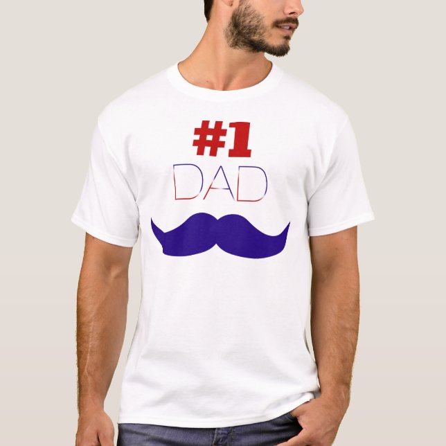 T-shirt pai vermelho, branco e bigode azul - Número um (Frente)
