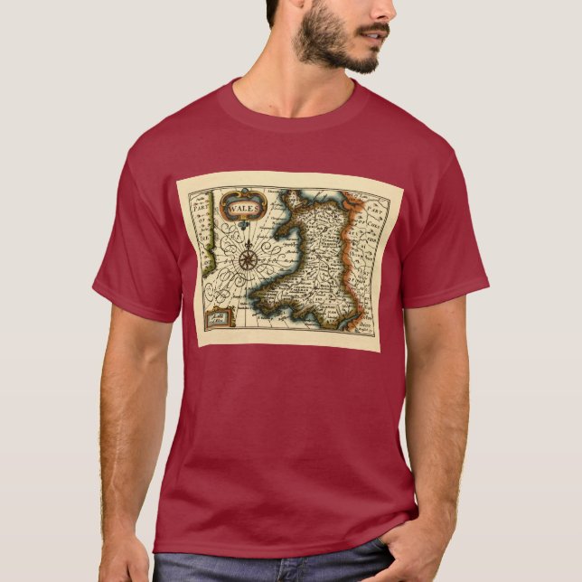 T-shirt País de Gales - Antigo e Histórico Mapa do Atlas B (Frente)