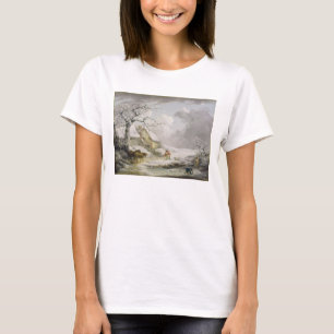 T-shirt Paisagem de inverno com Homens Neves Batendo uma M