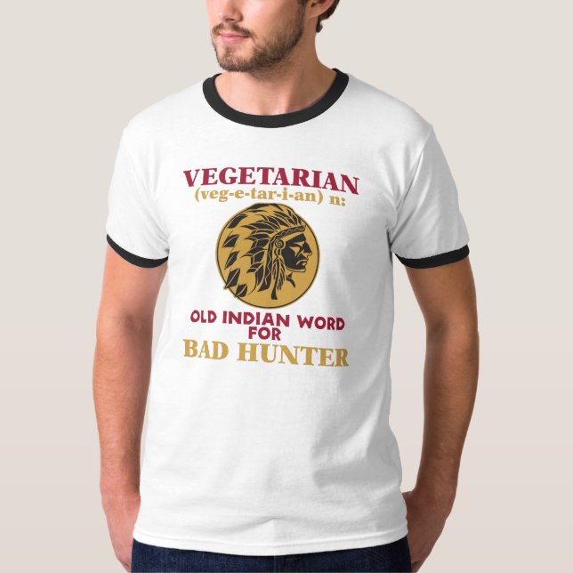 T-shirt Palavra indiana velha do vegetariano para o (Frente)
