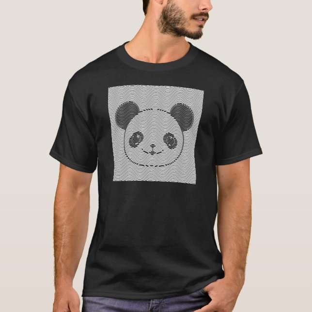 T-shirt Panda Bear Face On Wave Patterno (Frente)