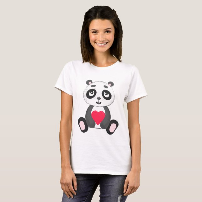 T-shirt Panda bonito do bebê que guardara um coração (Frente Completa)