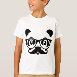 T-shirt panda do nerd com moustache e vidros