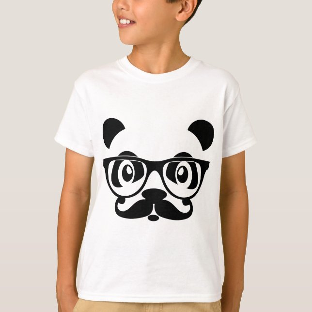 T-shirt panda do nerd com moustache e vidros (Frente)