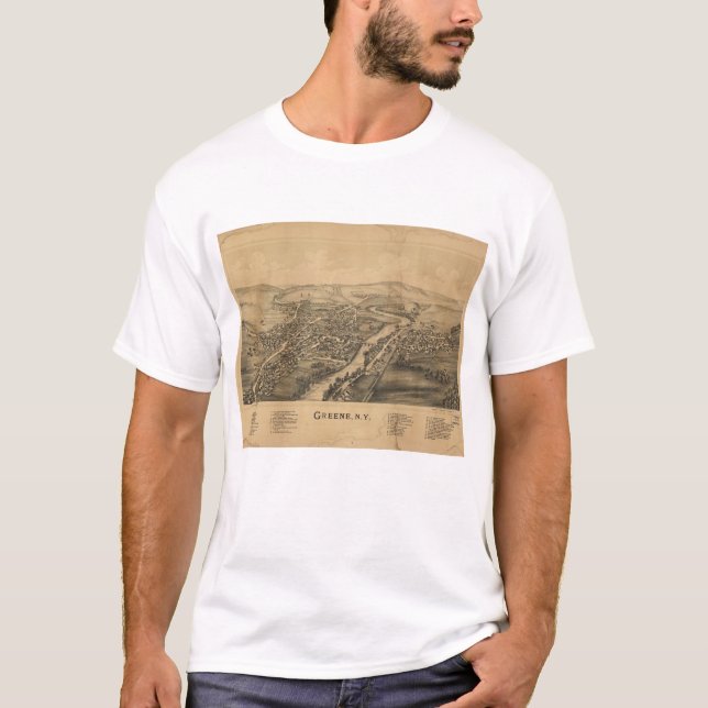 T-shirt panorâmico do mapa de Greene NY (Frente)