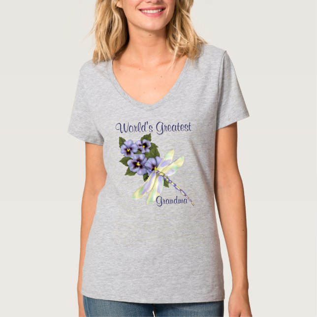 T-shirt Pansies e Dragonfly (Frente)
