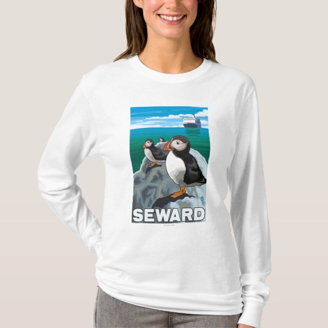 T-shirt Papagaio-do-mar & navio de cruzeiros - Seward, (Frente)