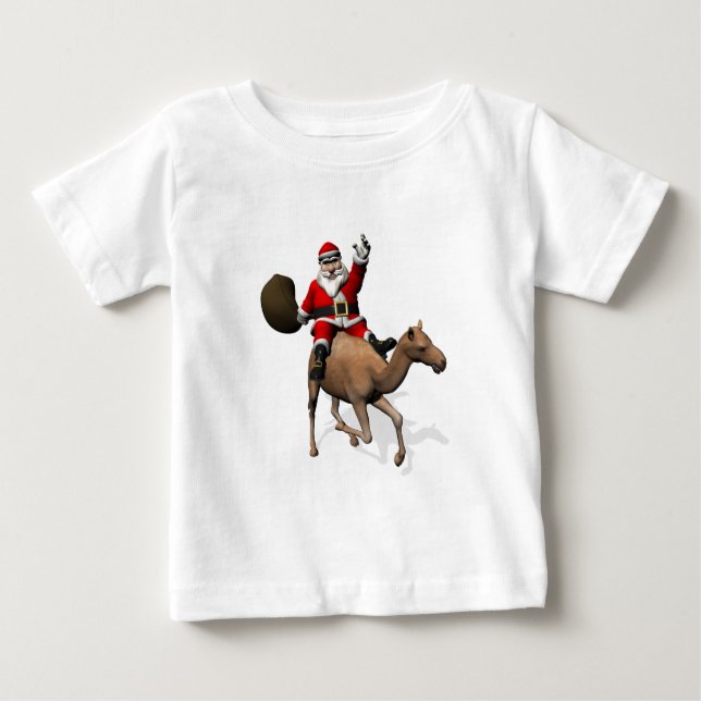 T-shirt Papai Noel Andando Um Camelo (Frente)