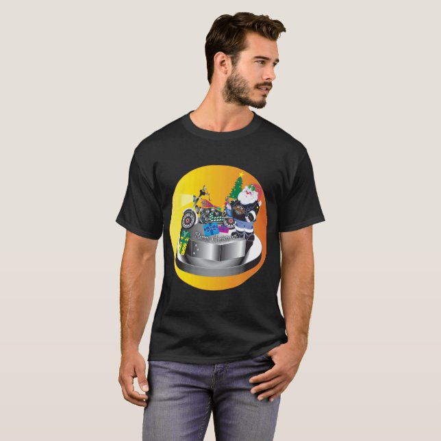 T-shirt Papai noel da motocicleta (Frente Completa)