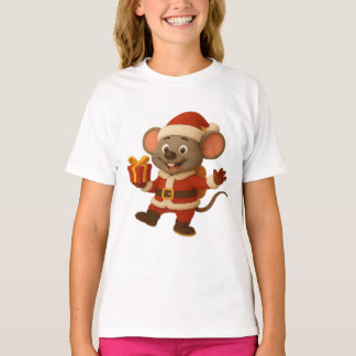 T-Shirt Papai noel De Rato Para Raparigas | Bonito