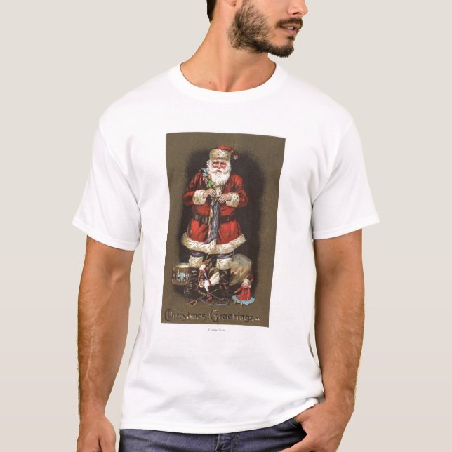 T-shirt Papai noel que enche a meia com Nutcracker (Frente)