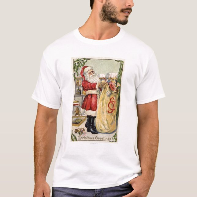 T-shirt Papai noel que guardara um saco de transbordamento (Frente)