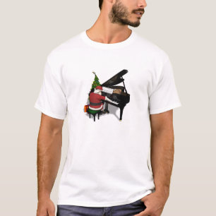 T-shirt Papai Noel que joga o piano