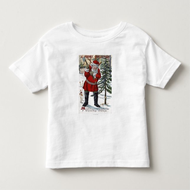 T-shirt Papai noel que reduz a árvore de Natal (Frente)