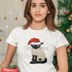 T-shirt Papai Noel Siamese - gato engraçado do gatinho do