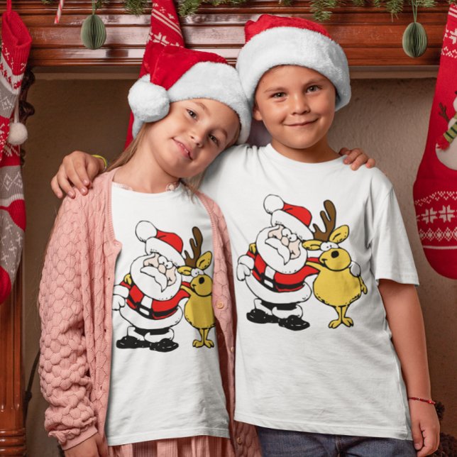 T-shirt Papais noeis Com Os Melhores Amigos (Santa With Deer Best Friends Kids T-Shirt)