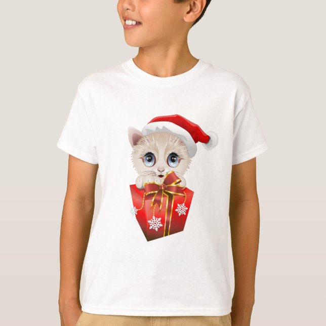 T-shirt Papais noeis de Natal Kitten com presentes (Frente)