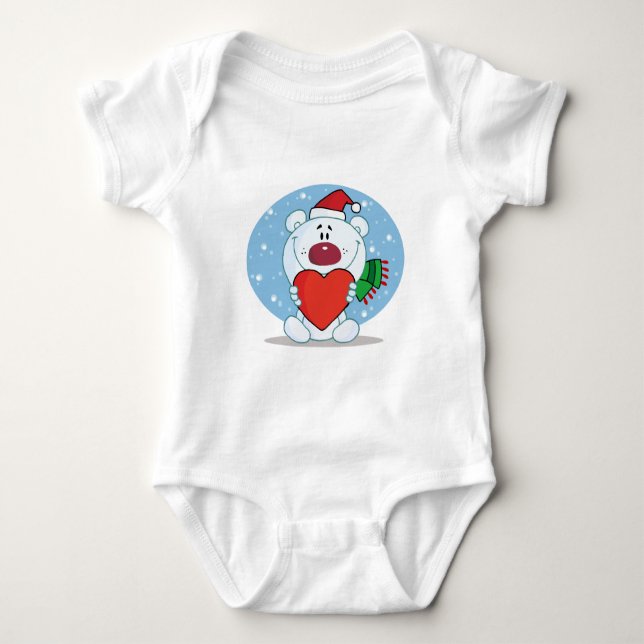 T-shirt Papais noeis White Bear com Coração (Frente)