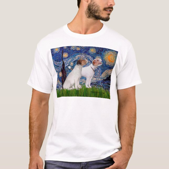 T-shirt Par de Jack Russell 4 - Noite Estrelada (Frente)