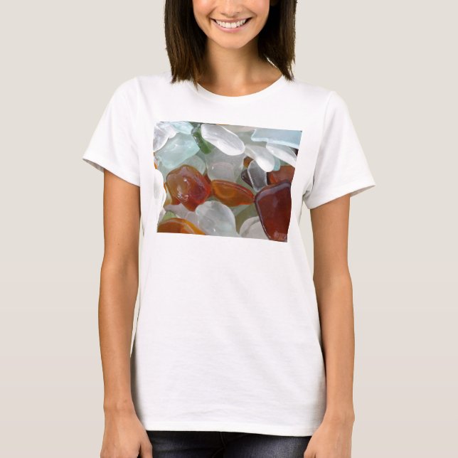 T-shirt para ela, com vidro do mar (Frente)