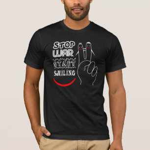 T-shirt Pare a Guerra Comece a Sorrir Sinal de Paz Desenho