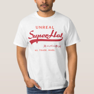 T-shirt Paródia super quente irreal, vermelha e laranja