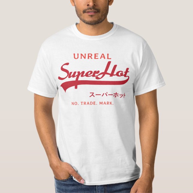 T-shirt Paródia super quente irreal, vermelha e laranja (Frente)