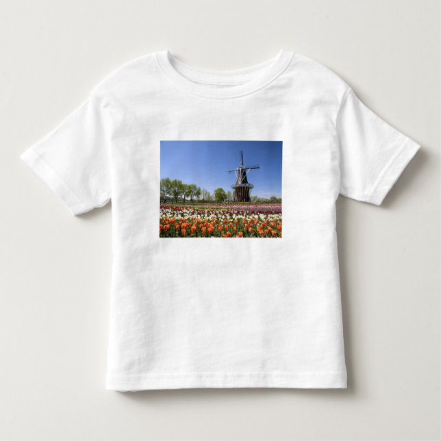T-shirt Parque Windmill Island com tulipas em floração em (Frente)