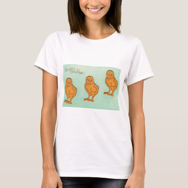 T-shirt Páscoa Saudações Pintinhos Verde (Frente)