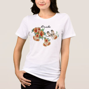 T-shirt Pássaro de Amor Flor de Cerejeira Vintage