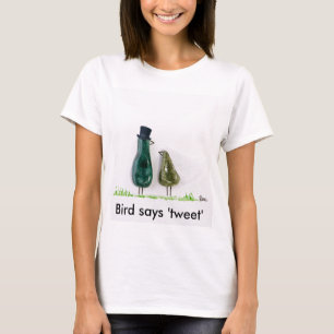 T-shirt pássaro diz tweet divertido Noiva e noivo de casam