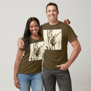 T-shirt Pássaro japonês em um ramo - Brown e bege