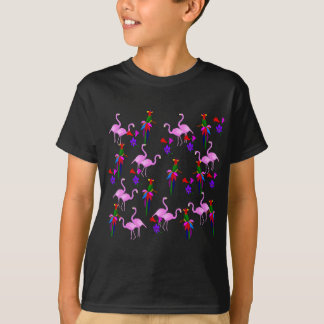 T-shirt Pássaros coloridos e flamingos cor-de-rosa