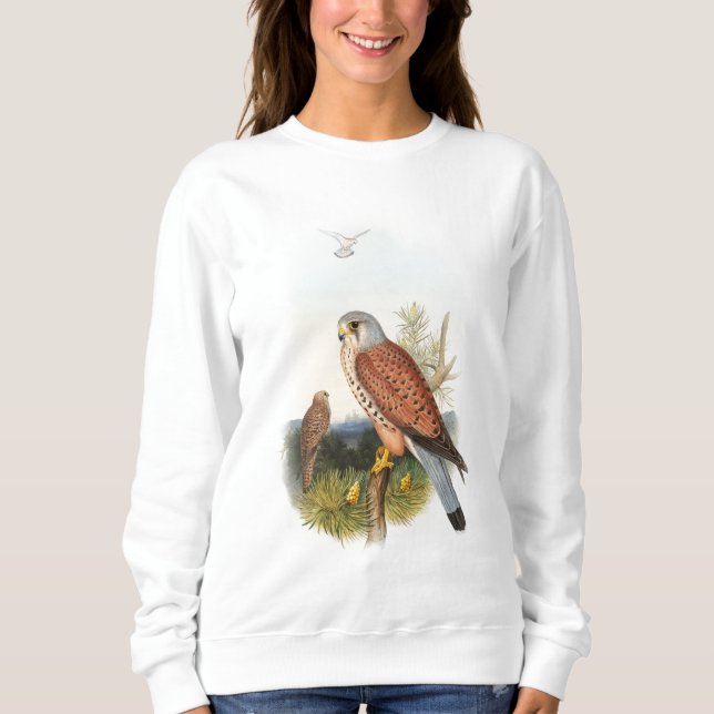 T-shirt Pássaros de John Gould do falcão do Kestrel de Grâ (Frente)