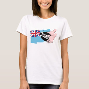 T-shirt Passe com as Mãos do Cartoon de Bandeira do Fiji F