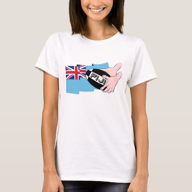 T-shirt Passe com as Mãos do Cartoon de Bandeira do Fiji F (Frente)