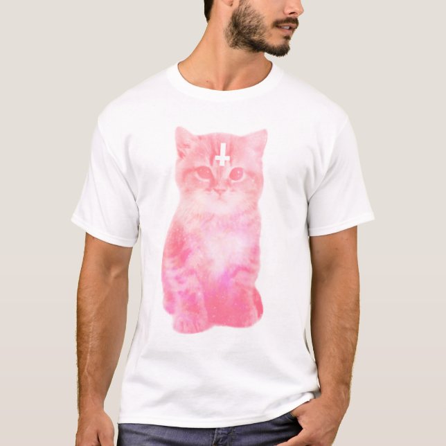 T-shirt Pastel transversal invertido do gato (Frente)