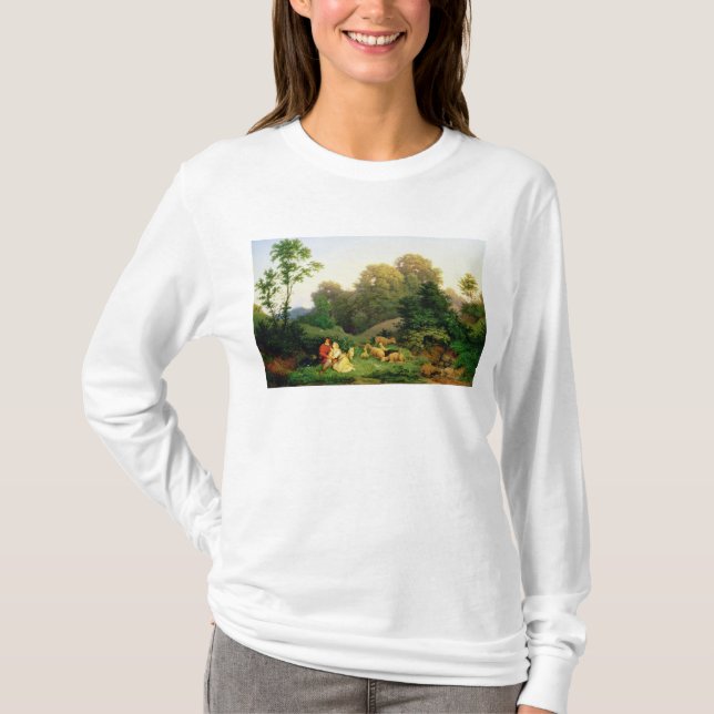 T-shirt Pastor e Shepherdess em uma paisagem alemão (Frente)