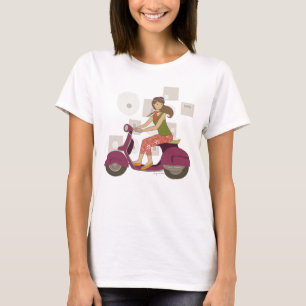 T-shirt Patinete Irmã Cute Girl em uma moto roxa