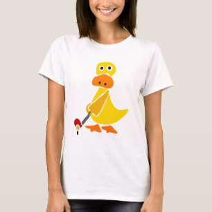 T-shirt Pato engraçado que joga a arte do primitivo do