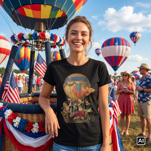 T-shirt Pátria Vintage, Crianças em um Balão de Ar Quente