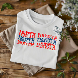 T-Shirt Patriotic North Dakota Red e Blue Boho