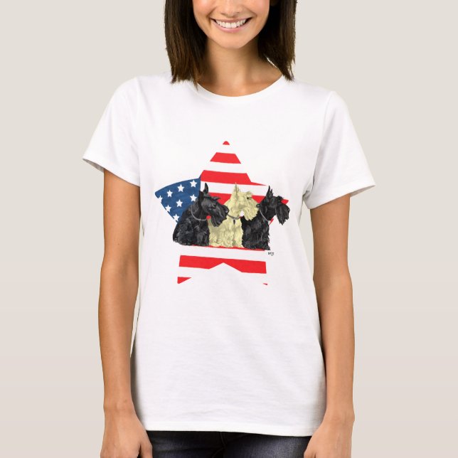 T-shirt Patriotic Scottish Terriers (Frente)