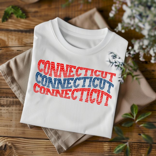 T-Shirt Patriótico de Connecticut Vermelho e Azul (Criador carregado)
